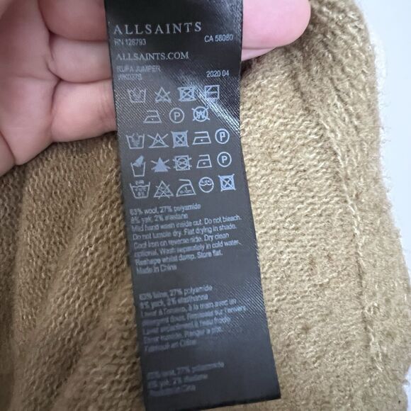 All Saints Women's Sweater Side Button Knitted Crewneck Long Sleeve Green Large - Picture 9 of 11